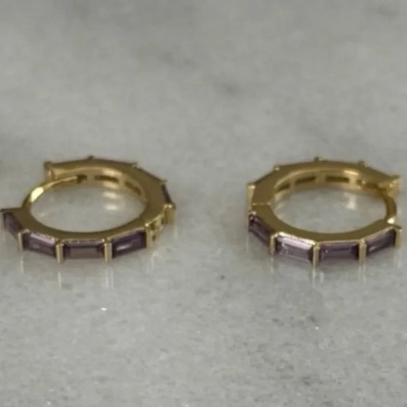 Gold Princess Purple Crystal Pave Hoop Earrings
Brand New - Picture 2 of 5
